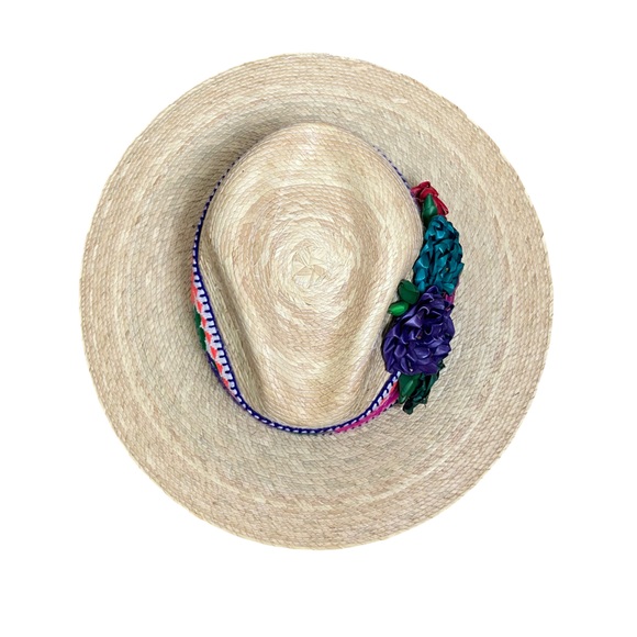 Matching Fedora & Beach Bag Set Straw Woven Embellished Floral - Picture 5 of 9